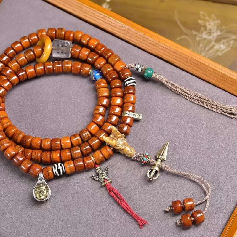Yak Bone Backflow Bead Multi-Circle Bracelet Patina Old Material with Three-Way Necklace Hanging Cultural Pla