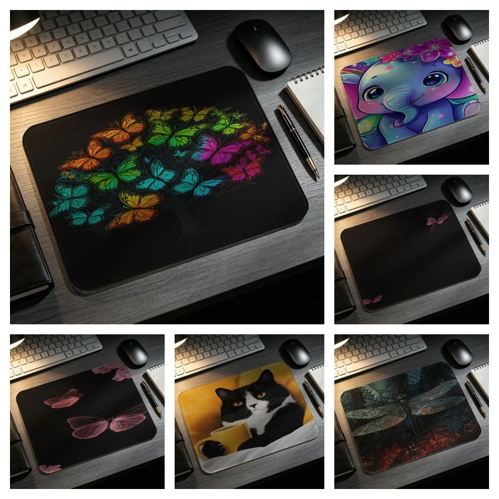 Square Mouse Pad Anti Slip Rubber Base Cute Animal Butterfly Art Pattern Desk Mat Gaming Office Laptop Mousepad 260925B
