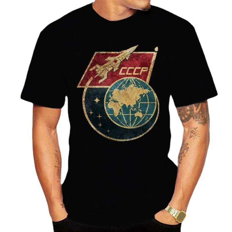 2025 old and new Russian CCCP Yuri Gagarin Top Men's team Soviet retro short sleeve Sputnik space exploration plan T-shirt