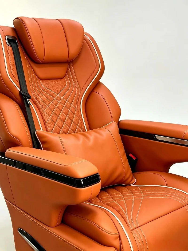 Custom Brown Diamond Stitch Nappa Leather VIP Aviation Captain Seat Elec Massage Vent Business Van Interior Mod Chair