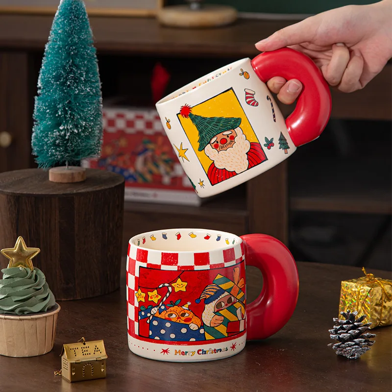 Cartoon Santa Claus Ceramic Coffee Mug Couple Water Cup Exquisite Afternoon Tea Flower Tea Coffee Latte Cup Christmas Gift 620ml