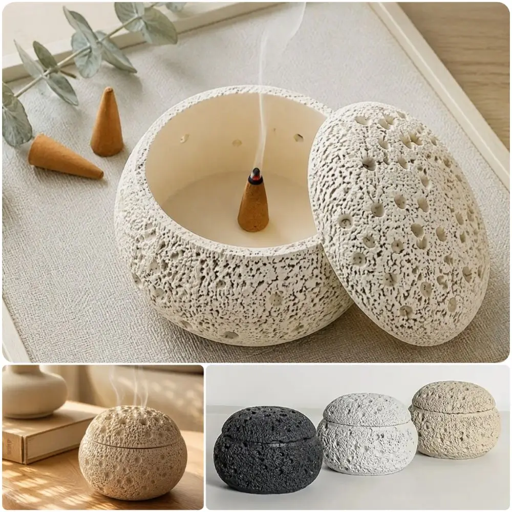 Meteorite Spherical Incense Burner Anti-Fly Ash Lid Matte Texture Fragrant Plate Photo Prop Resin Aromatherapy Ornament