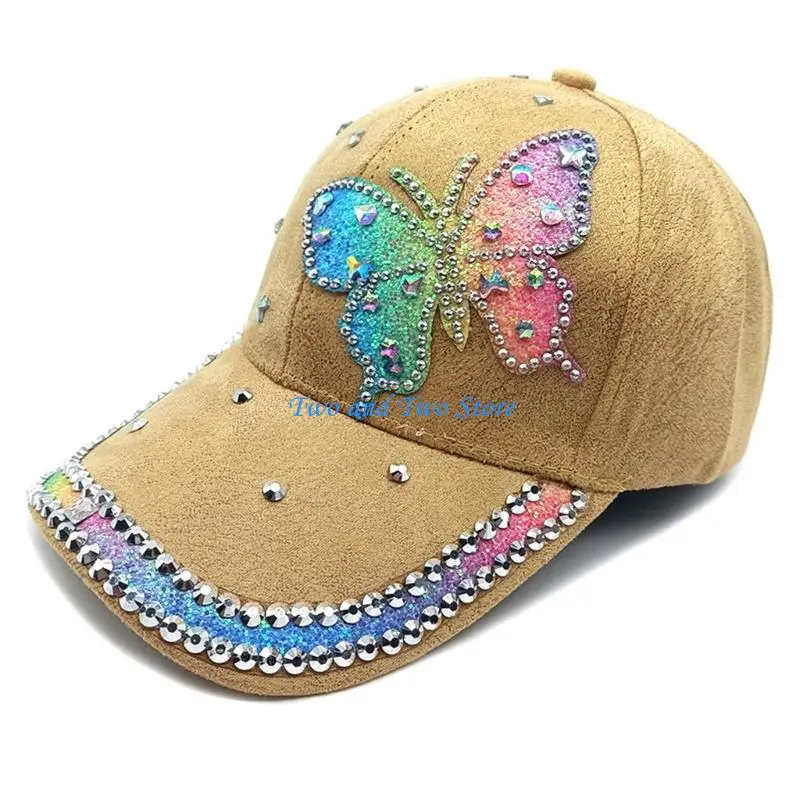 

HX6F 2000s Butterfly Pattern Baseball Cap Long Brims Sun Hat for Women Daily Street Wear
