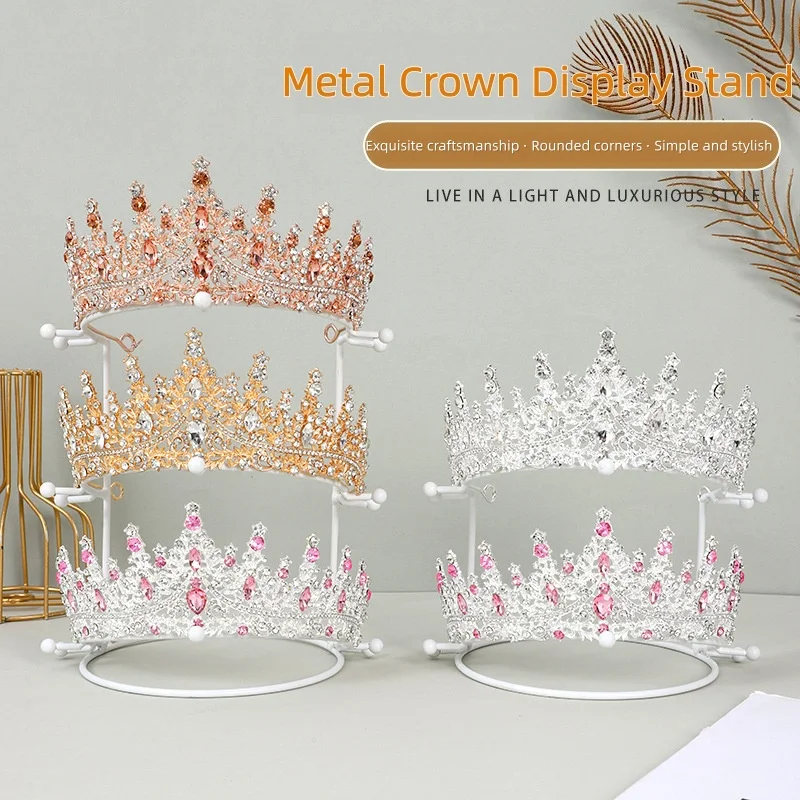 Metal Crown Display Stand Multi-Tier Wedding Tiara Hair Hoop Storage Rack Jewelry Holder for Bridal Crown Headband Show