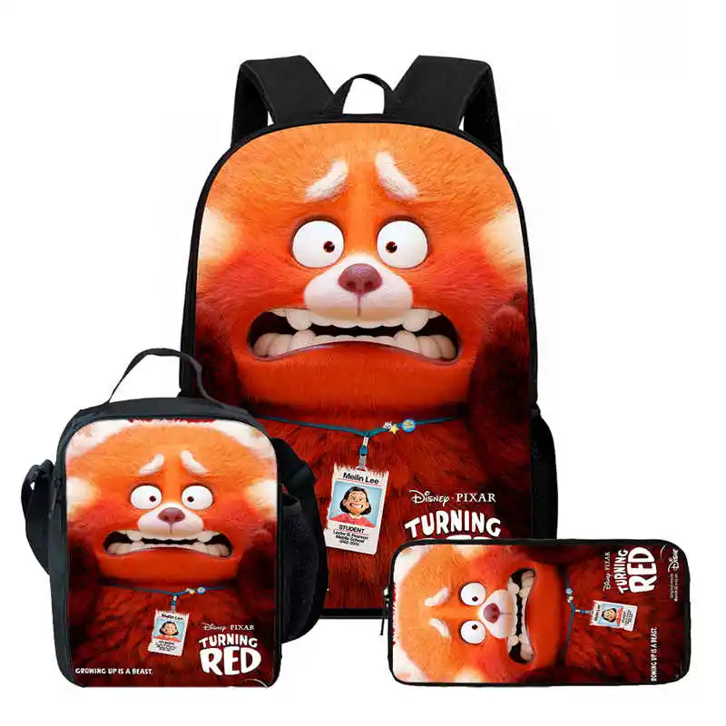 

Cartoon Turning Red Child School Backpack With Lunch Bags Pencil Bags For Age 4-9,Light Weight School Bags For Boys Girls