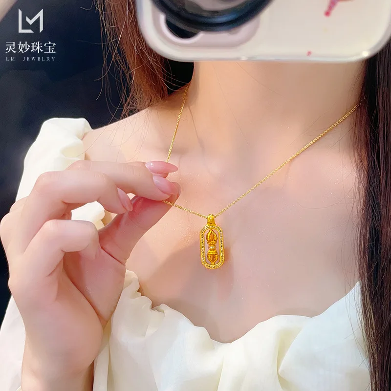 9999 24K real gold ancient method point drill vajra rotating pendant magic pestle stacked with necklace to send your  gift