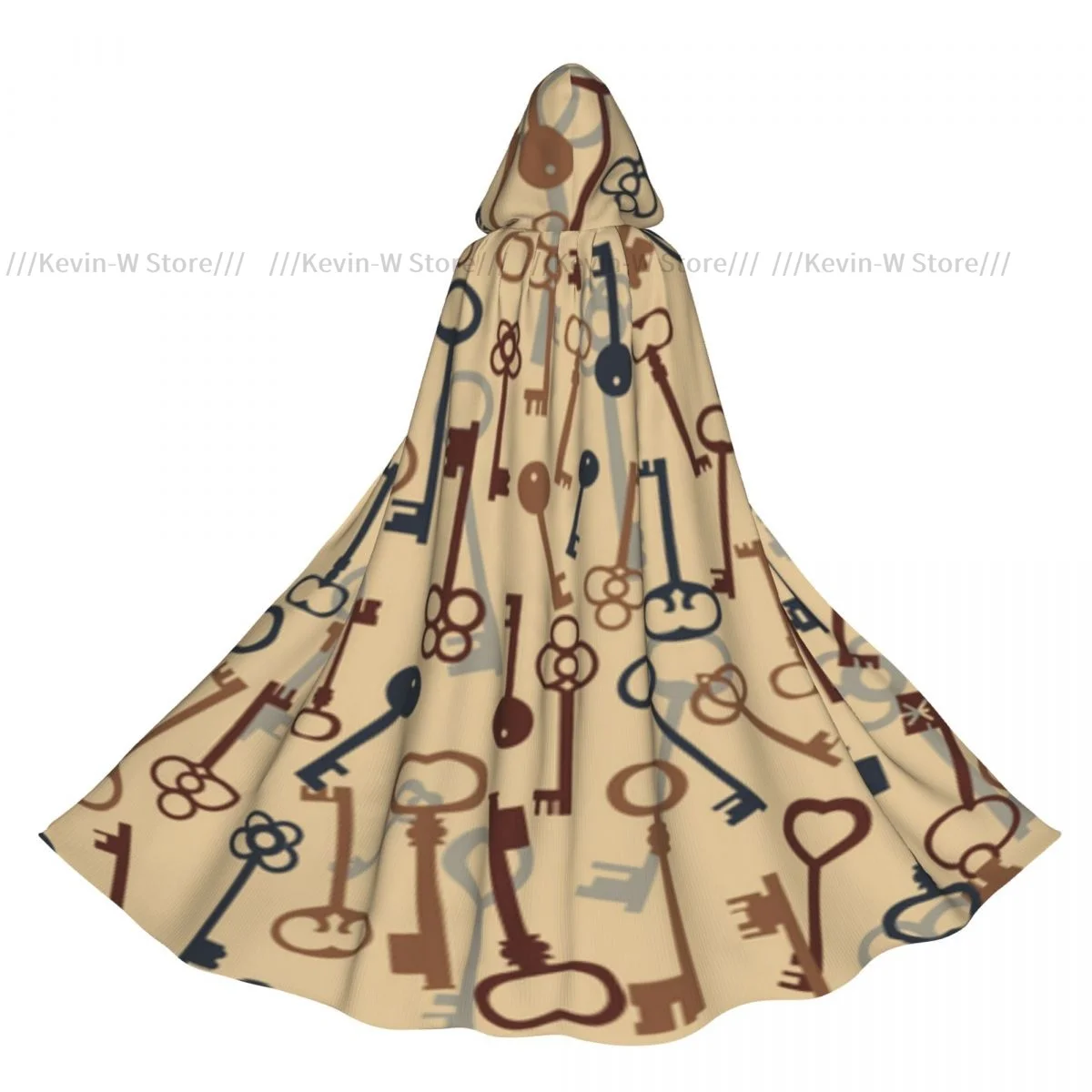 

Hooded Cloak Unisex Cloak with Hood Keys Vintage Print Cloak Vampire Witch Cape Cosplay Costume