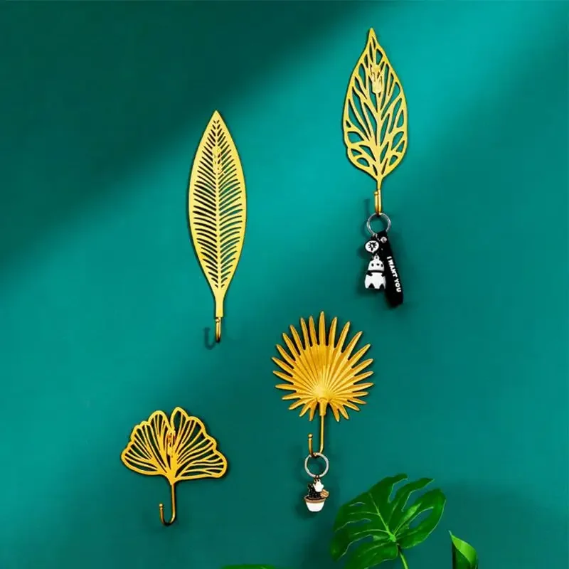 Creative Metal Leaf Wall Hooks Art Wall Decoration Hook Rack Door Cloths Bag Hook Storage Porch Key  Hanger Home Accessories