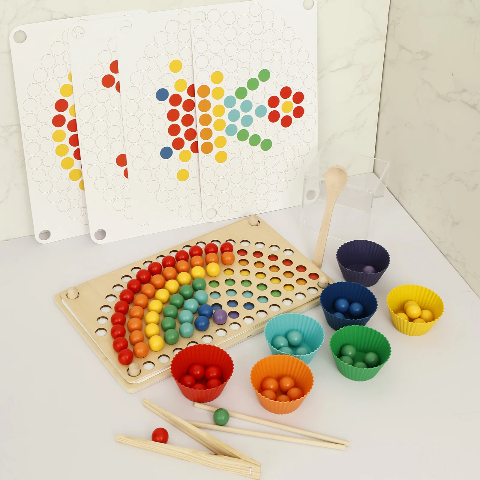 لعبة الخرز الخشبية لعبة التعليم المبكر لعبة مونتيسوري تصنيف الألوان مشبك التعلم لمرحلة ما قبل المدرسة لعبة معركة الخرزة للأطفال