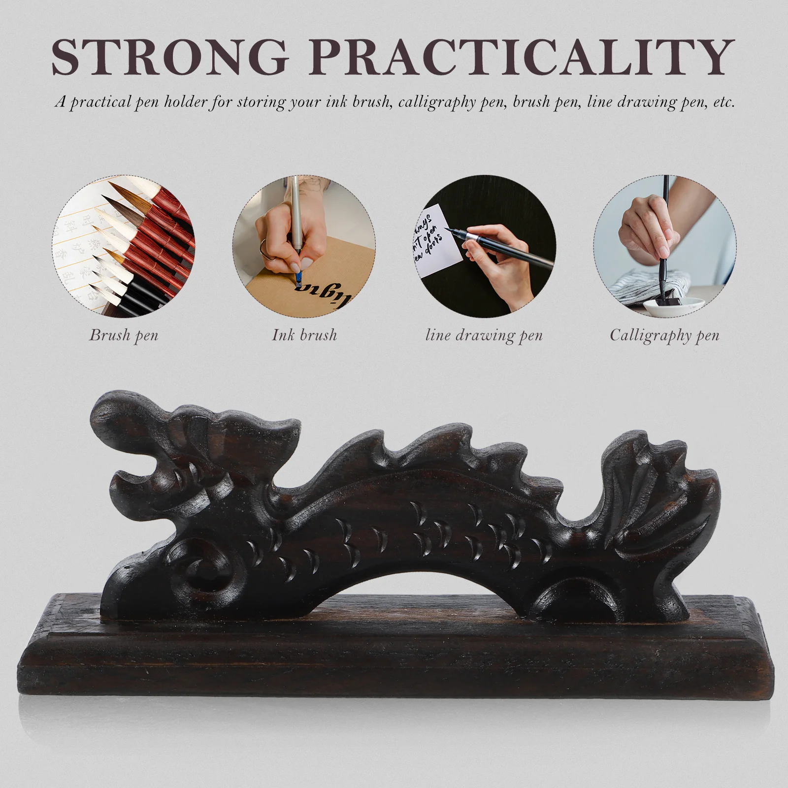 2Pcs Wooden Dragon Pen Holder Calligraphy Brush Rack Fine Craftsmanship Brush Pen Support for Study Room Home Desk