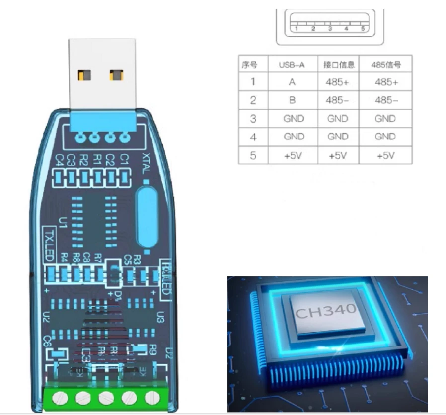 1pcs Industrial USB To RS485 Converter Upgrade Protection RS232 Compatibility V2.0 Standard RS-485 A Connector Board Module