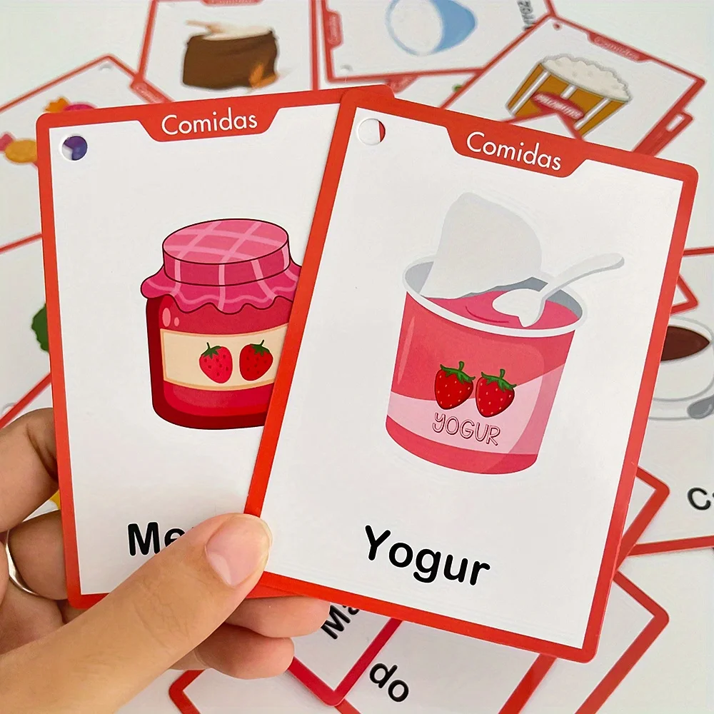 4 temas, frutas, verduras, alimentos, animales, partes del cuerpo, tarjetas de vocabulario español para niños, tarjetas educativas para escuela en casa, material didáctico