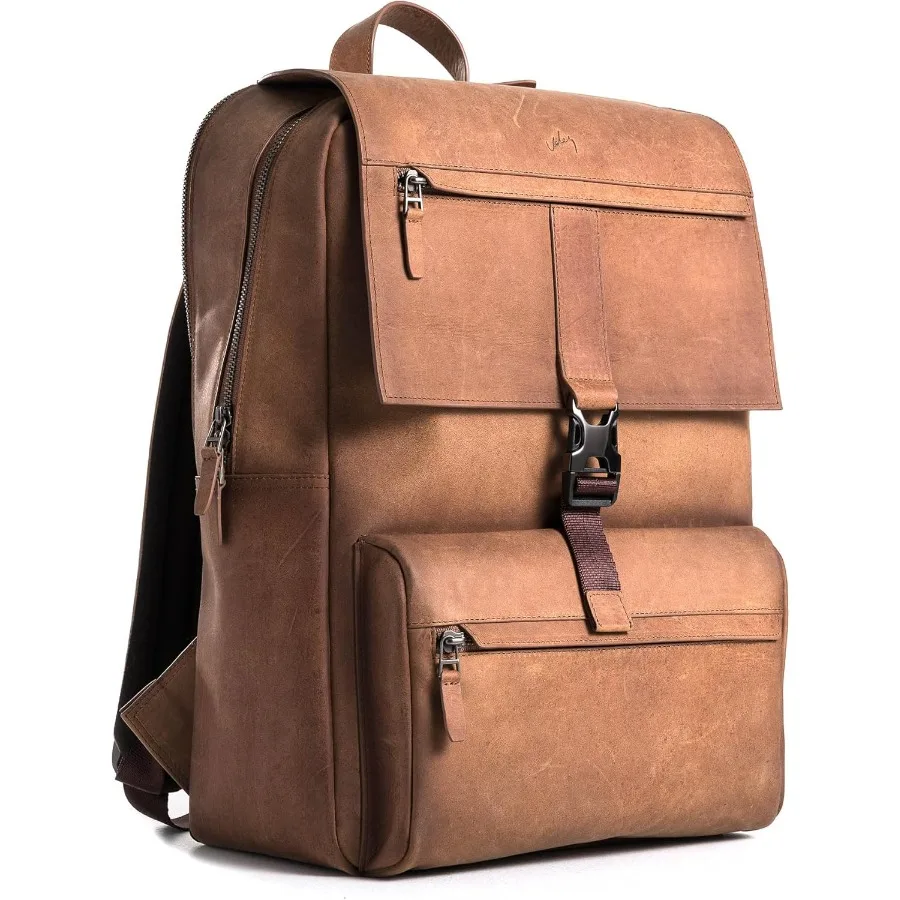 Mochila de couro para homens e mulheres clássico marrom - mochila vintage de couro de grão superior artesanal com capa para laptop de 17 polegadas -