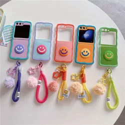 Ins Style Contrasting Happy Face Phone Case for Samsung Galaxy ZFlip6 4 3 Hard Cover for Flip5 Flip3 Flip4 Solid Shell Bracket