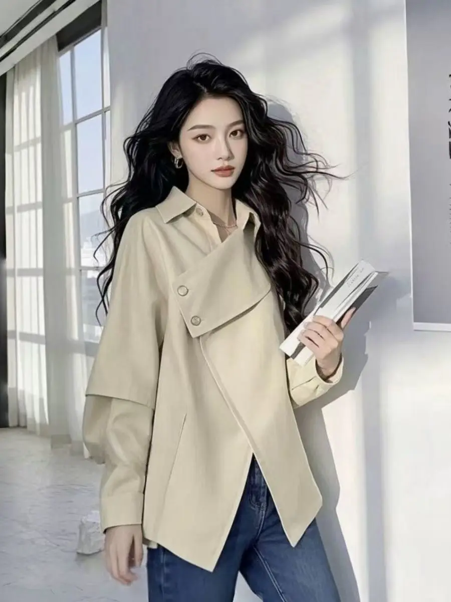 

Женская модная блузка с длинным рукавом и асимметричным дизайном, новинка весна-осень, с необычным отложным воротником