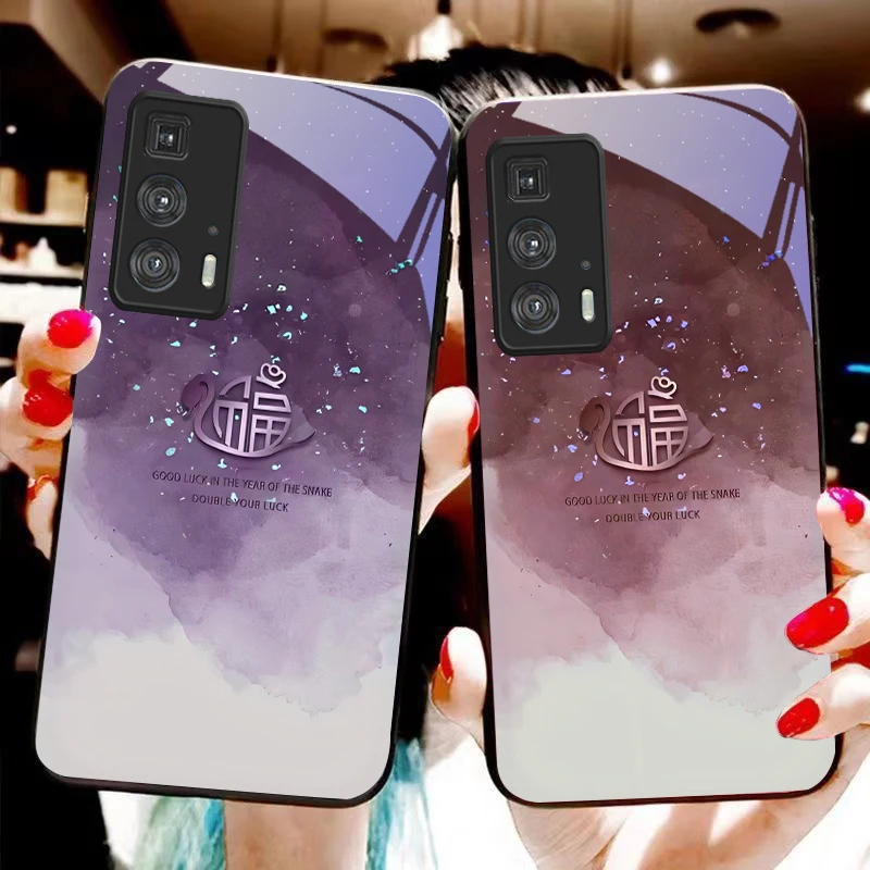 Ink wash smudging black For Motorola Moto Edge 20 Lite 30 Pro 40 Neo 50 Ultra X30 Pro G14 G22 G24 G75 G84 G85 Glass Phone Case