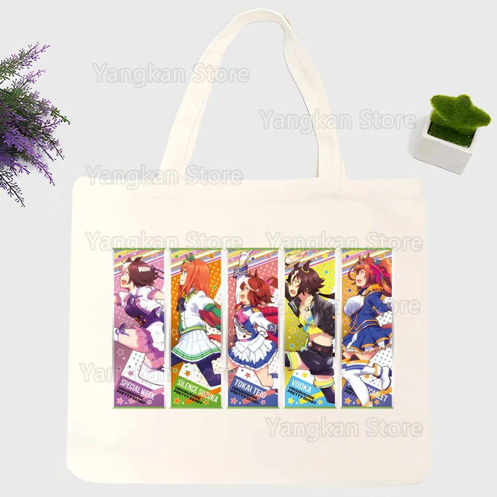 

Uma Musume Pretty Derby Umamusume Shopping Bag Print Original Design White Unisex Fashion Travel Canvas Bags