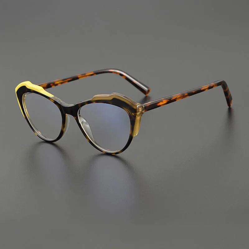 

Niche cat-eye fashion acetate glasses frame round face men and women retro color matching literary optical prescription glasses