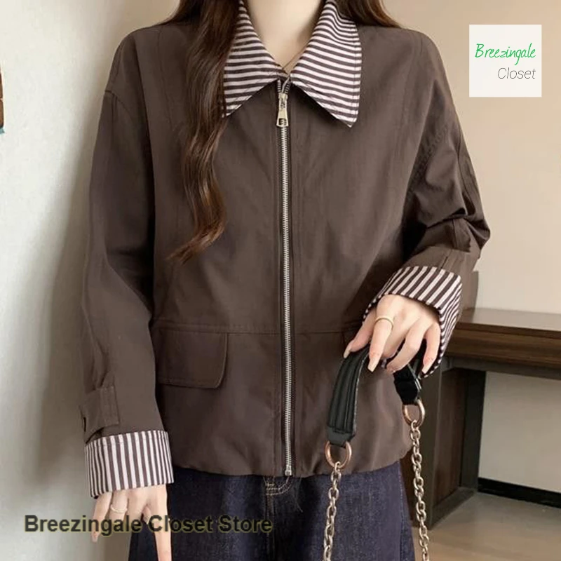 Korean fake two-piece shoulder long-sleeved jacket women's spring and autumn clothes plus size retro loose casual short jacket