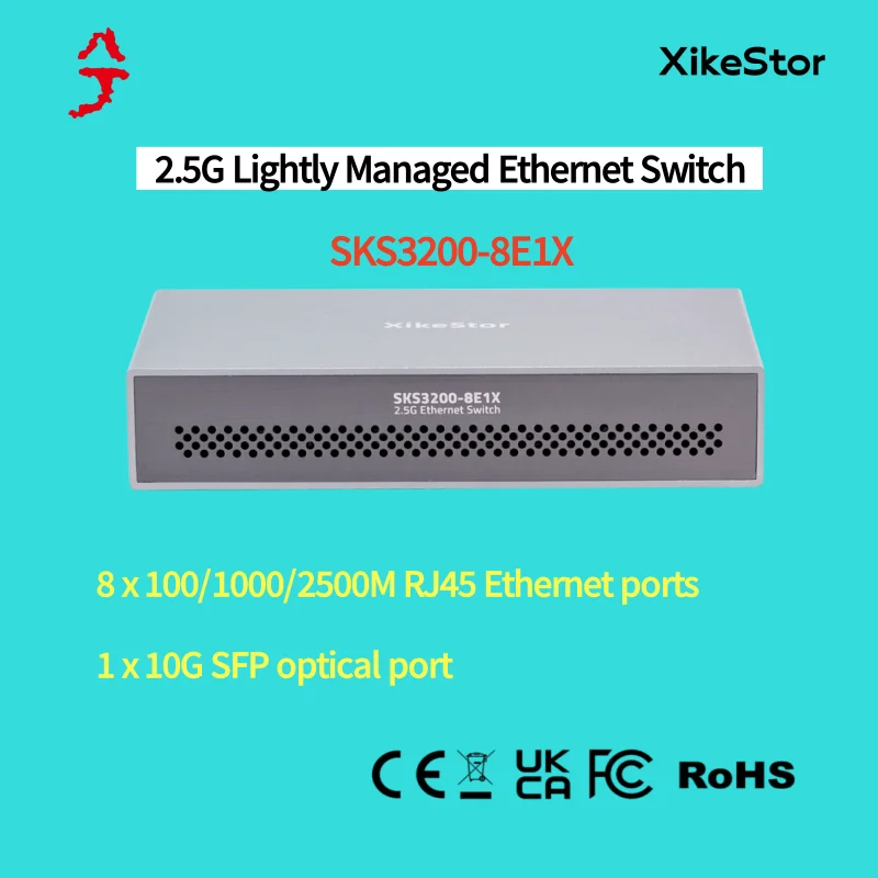 Xikestor  8 Ports 2.5G Simple L2 Managed Switch RJ45 & 1 Port 10G SFP Switch Ethernet Support VLAN / Port Aggregation