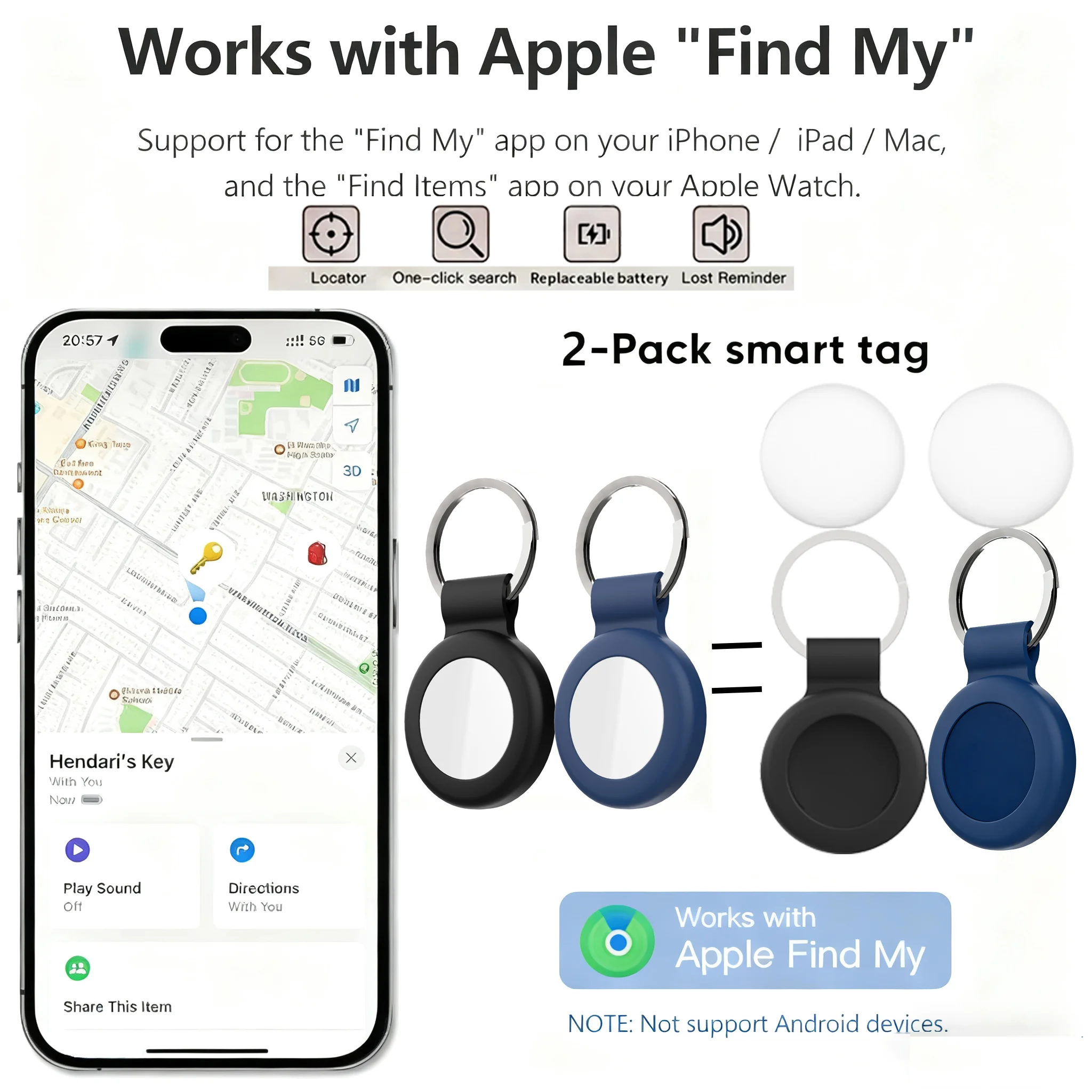 2-حزمة الذكية بلوتوث لتحديد المواقع المقتفي العمل مع أبل العثور على تطبيقي مكافحة خسر تذكير جهاز MFI تصنيف محدد مفتاح السيارة مكتشف الحيوانات الأليفة