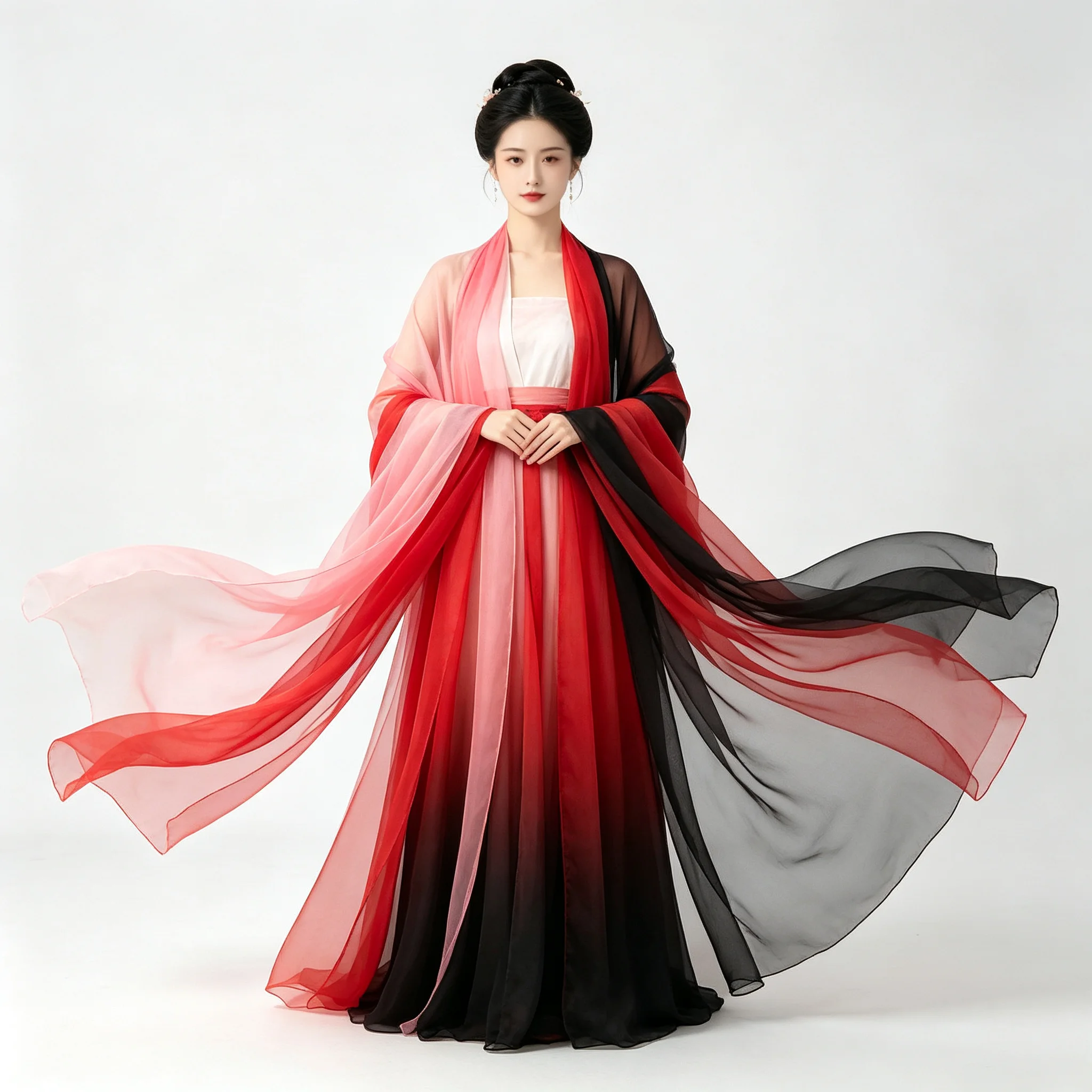Gradient Printed Chiffon Fabric, Ancient Chinese Hanfu  Cloth, Multi-color Sheer Material for Wedding Decoration DIY, 3 Meters