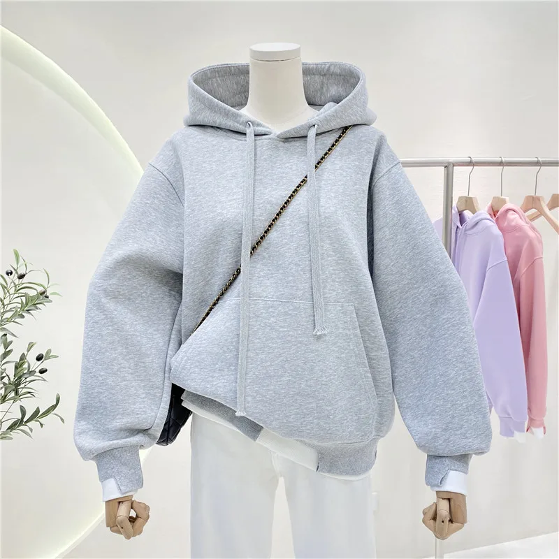 Fresh Light Green Fake Two Piece Sweatshirt 2024 Spring Ladies Thin Irregular Cuff Split Design Hooded Pullover Casual Loose Top