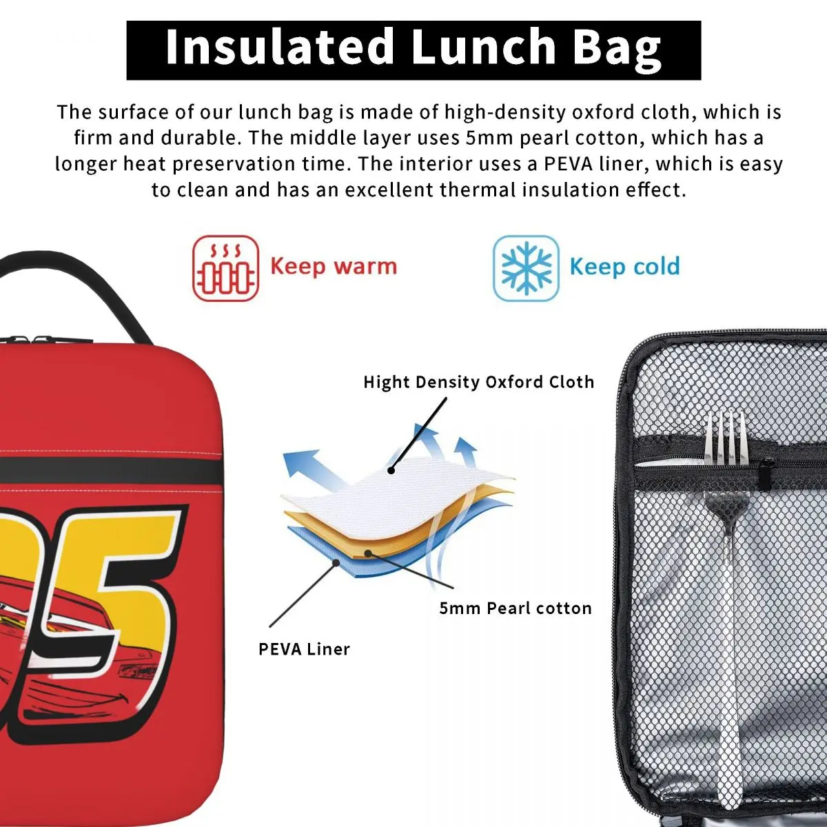 Lightning McQueen Go 95 borse per il pranzo isolate borsa termica auto riutilizzabili grande Lunch Box Tote uomo donna College Travel