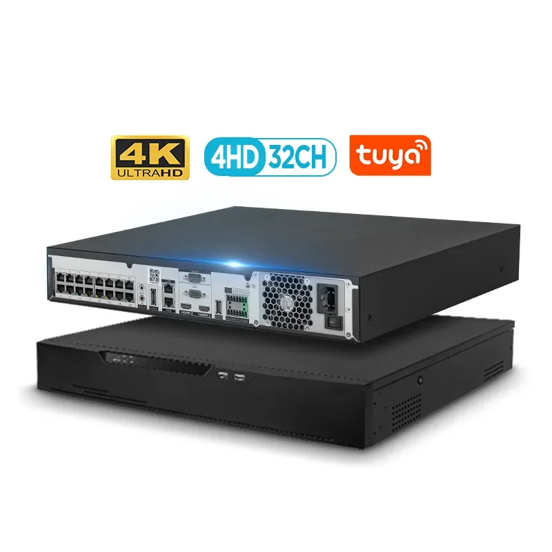 2026 VEEZOOM 4K 32CH Network Video Recorder for POE Camera P2P Smart Playback POE NVR 4 HDD 16CH POE Interface  for 24/7 Recordi