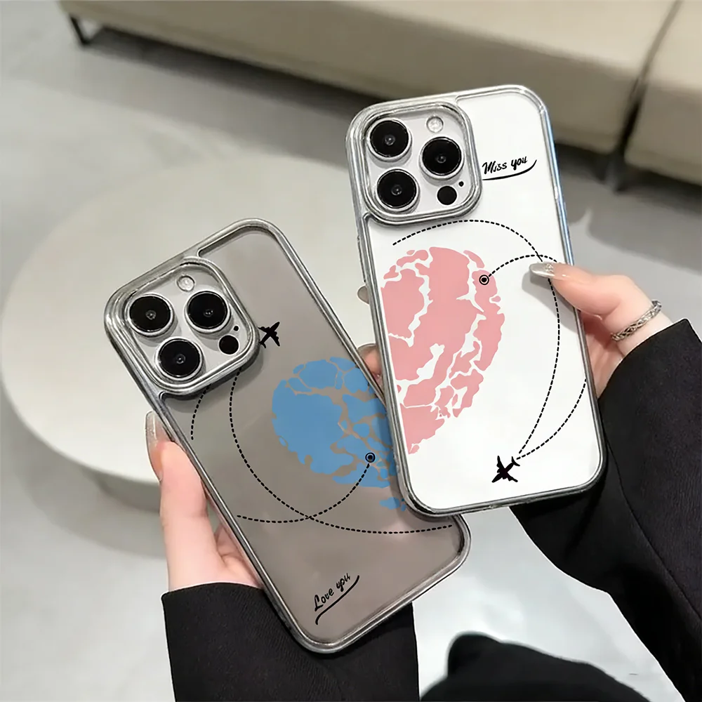 

Sailing of Love Pattern Couple Clear Case For iPhone 14 15 Pro Max Cases iPhone 12 11 13 16 17 Pro Max Plus Plating Drop Coque