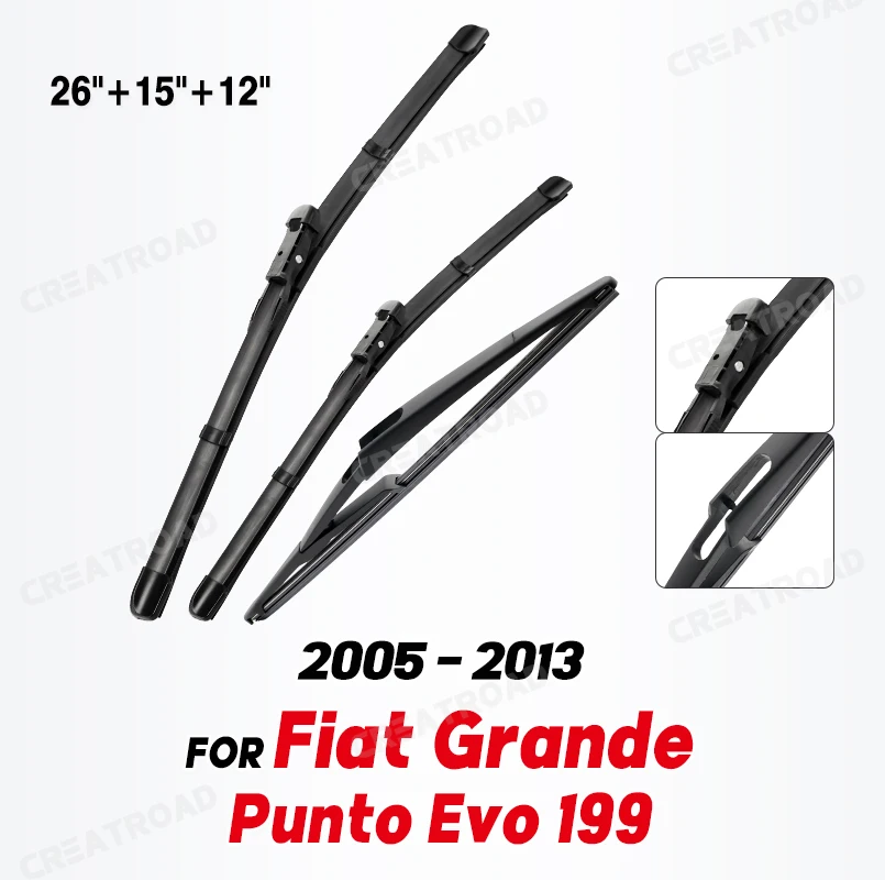 Wiper Front & Rear Wiper Blades Set For Fiat Grande Punto Evo 199 2005 - 2013 Windshield Winscreen Window 26\