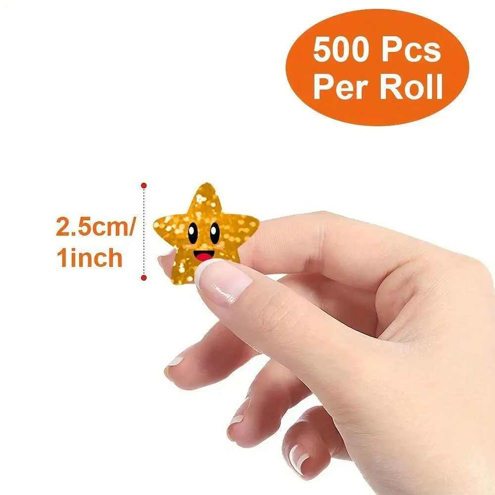 1000pcs/2Rolls,Colorful Glitter Star Teacher Encouragement Reward Praise Self-adhesive Office Stationery Decorative Stickers
