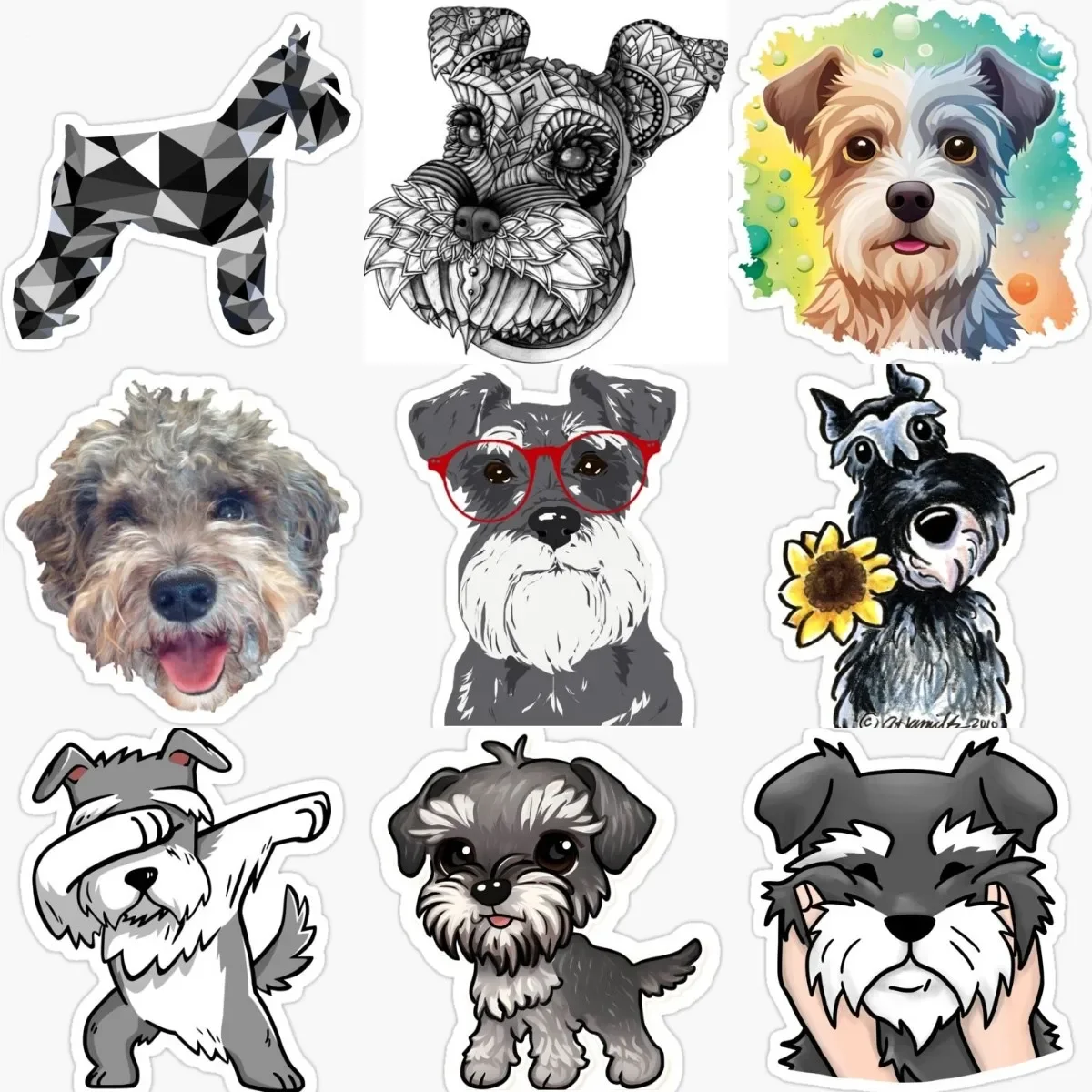 

Creativity Cute Catoon Schnauzer Dog Sticker Motorcycle Van Bicycle Laptop Wall Room Car Window Decoration Decals Customizable