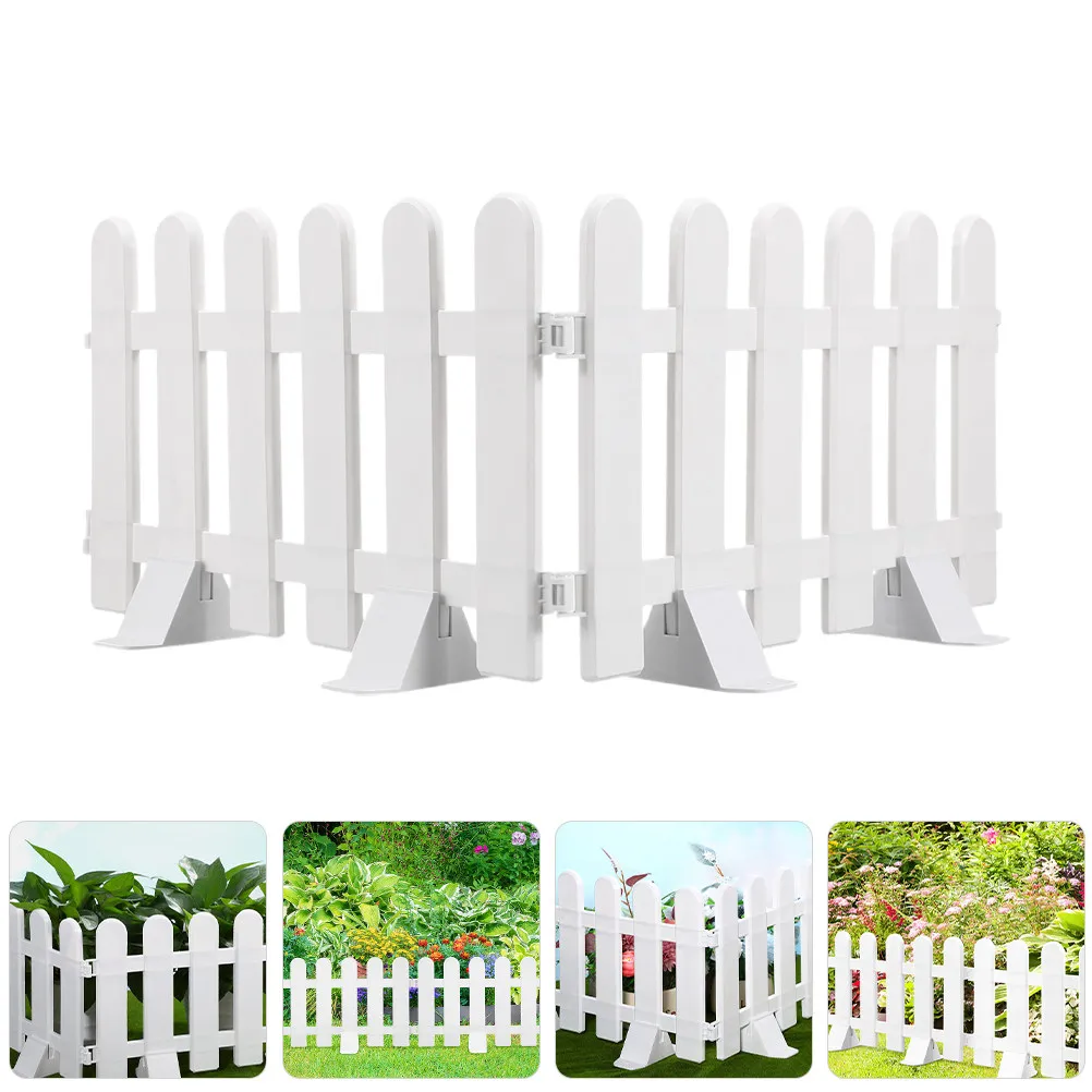 4Pcs White Picket Fence Garden Edging Panel Plastic Decorative Border for Flowerbeds Lawn Driveways Balcony Courtyard Plants Pot