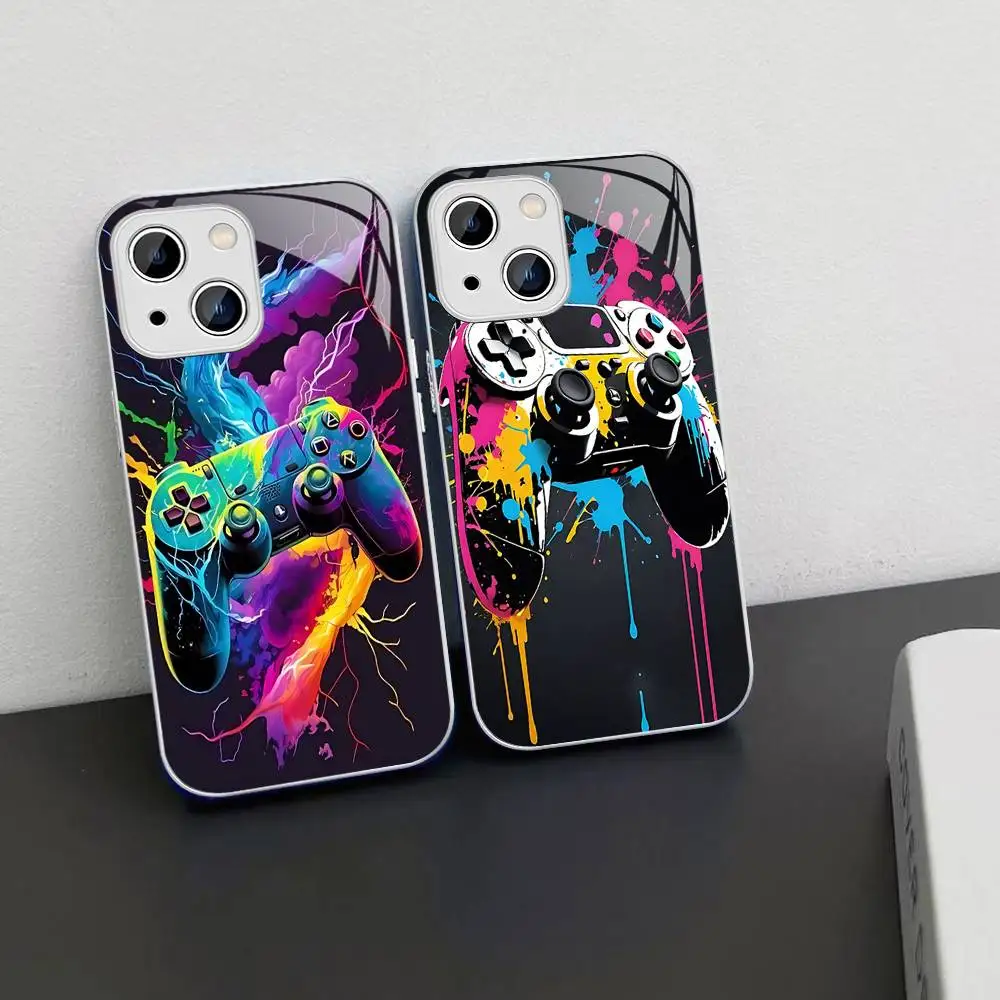 Game Controller Print Tempered Glass For Iphone 14 13 12 11 Pro Mini XS MAX 14Plus X XS XR Cover