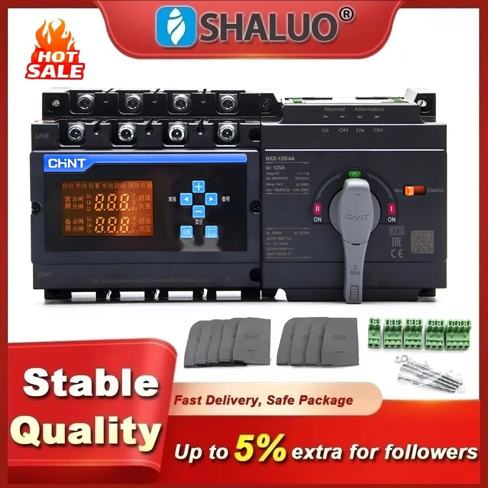 100% Nieuwe CHNT ATS 125A 250A 400A 630A 4P Dual Power Automatische Omschakelaar Met Display Bedieningspaneel NXZ-250/4A NXZ-630/4A