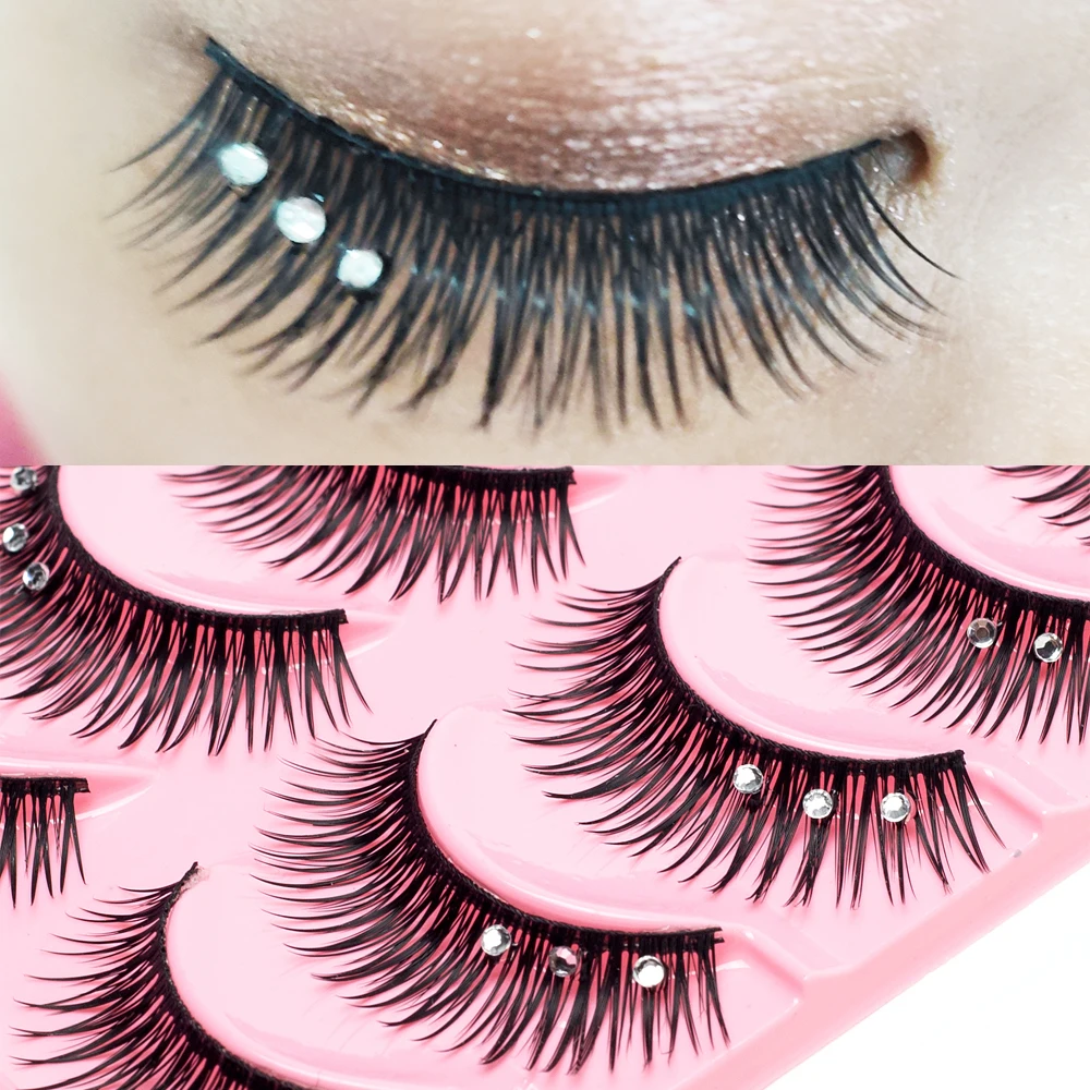 5 Pairs Makeup Diamond False Eyelashes Set Show Catwalk Party Shinny Eye Lashes Handmade Eyelash Shinning Cosmetics