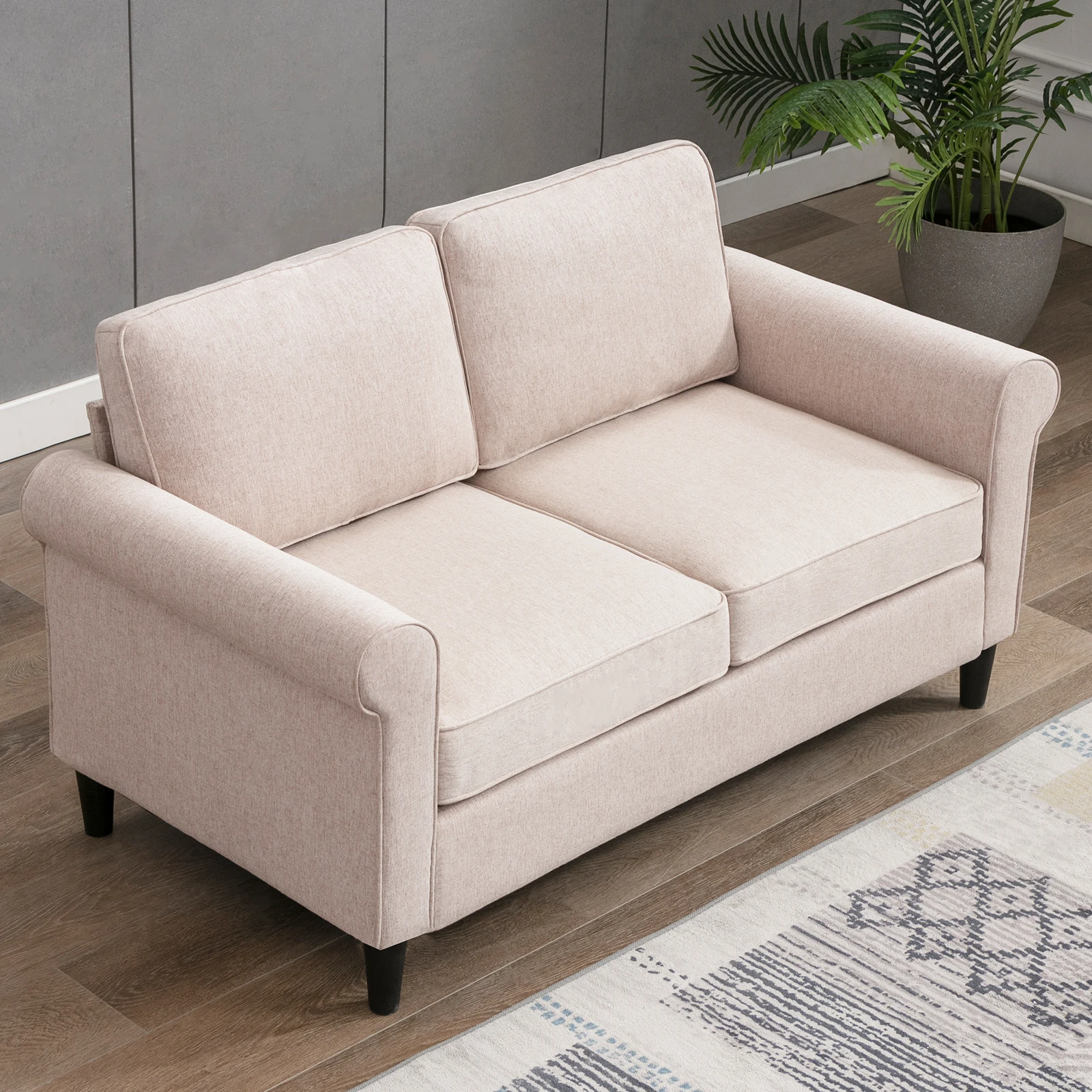 HORGAEO Upholstered Loveseat Sofa for Living Room, Modern Micro-Fabric Couch with Wooden Frame for Apartment Office Bedroom