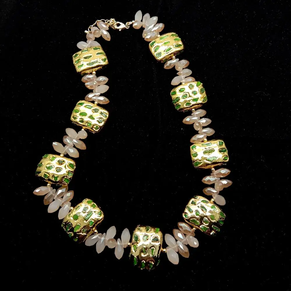 Y·YING Natural Stones Green Diopside Chips Rectangle Beaded Crystal Choker Beaded Layers Necklace
