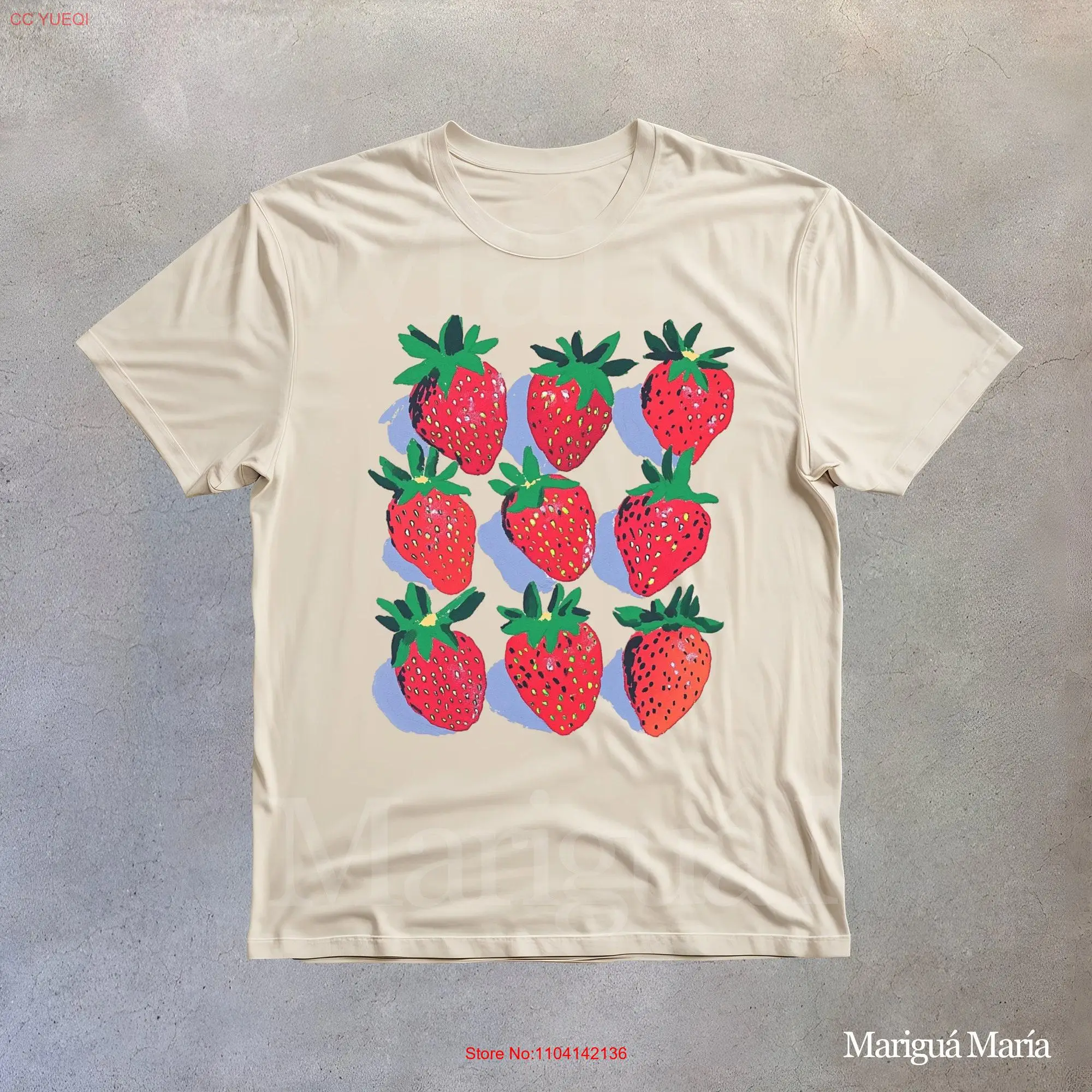 Retro Strawberries T Shirt Botanical Garden Natural  long or short sleeves