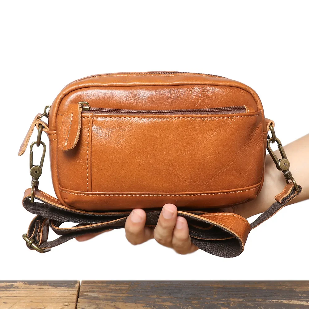 Bolsa de ombro de couro genuíno masculina, elegante, multifunções e cinto