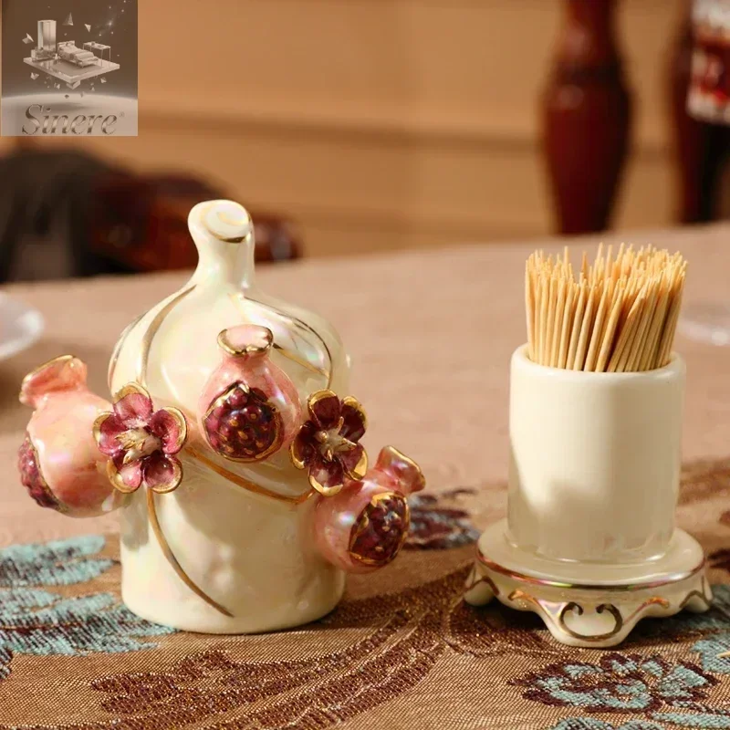

European toothpick holder Ceramic toothpick bottle Living room coffee table toothpick box jar Dining table ornament Household co