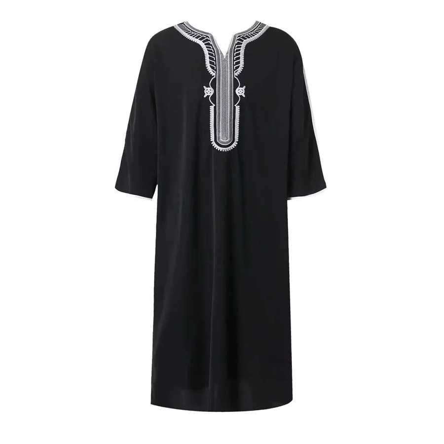 Мусульманские мужчины Джубба Тобес Арабский Дубай Кафтан Абая Халаты с коротким рукавом Исламская одежда Саудовская Аравия Вышитое летнее длинное платье