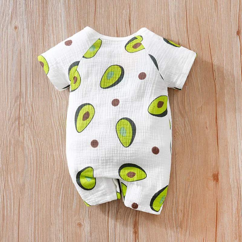 Cartoon Printed Fashion Baby Clothing Casual Clothes Fashion Printed pretty Outfit Solid Jumpsuit Summer Boy white green Avocado