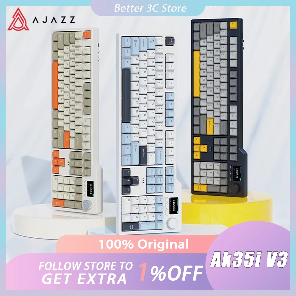 

Ajazz Ak35i V3 Mechanical Keyboard Three Mode TFT 2.4G Wireless Gaming Keyboard Customized For PC Gamer Office Computer Gift