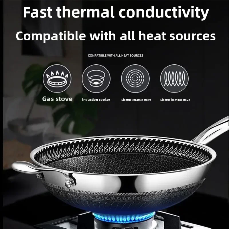 

316 Double-sided Screen Stainless Steel Frying Pan Non-stick Pan Uncoated Household Flat-bottomed Cooking Pot Induction Cooker