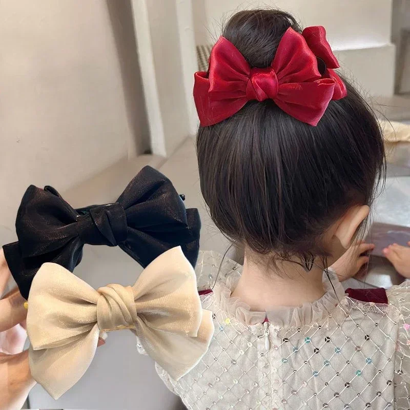 Sweet Bow Tie Hair Claw Clip Velvet Ponytail Fixed Large Hair Clip Elegant Women Solid Color Headwear Accessories Gift for Girls