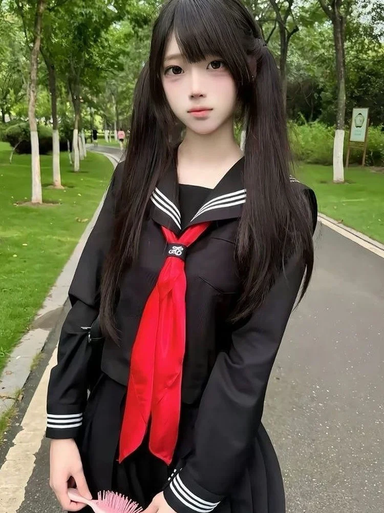 

Оригинальный Jk orm Set Sailor Suit School orm Long Sve Basic Middle Student Faion Set Polyester Blend Regular Fit