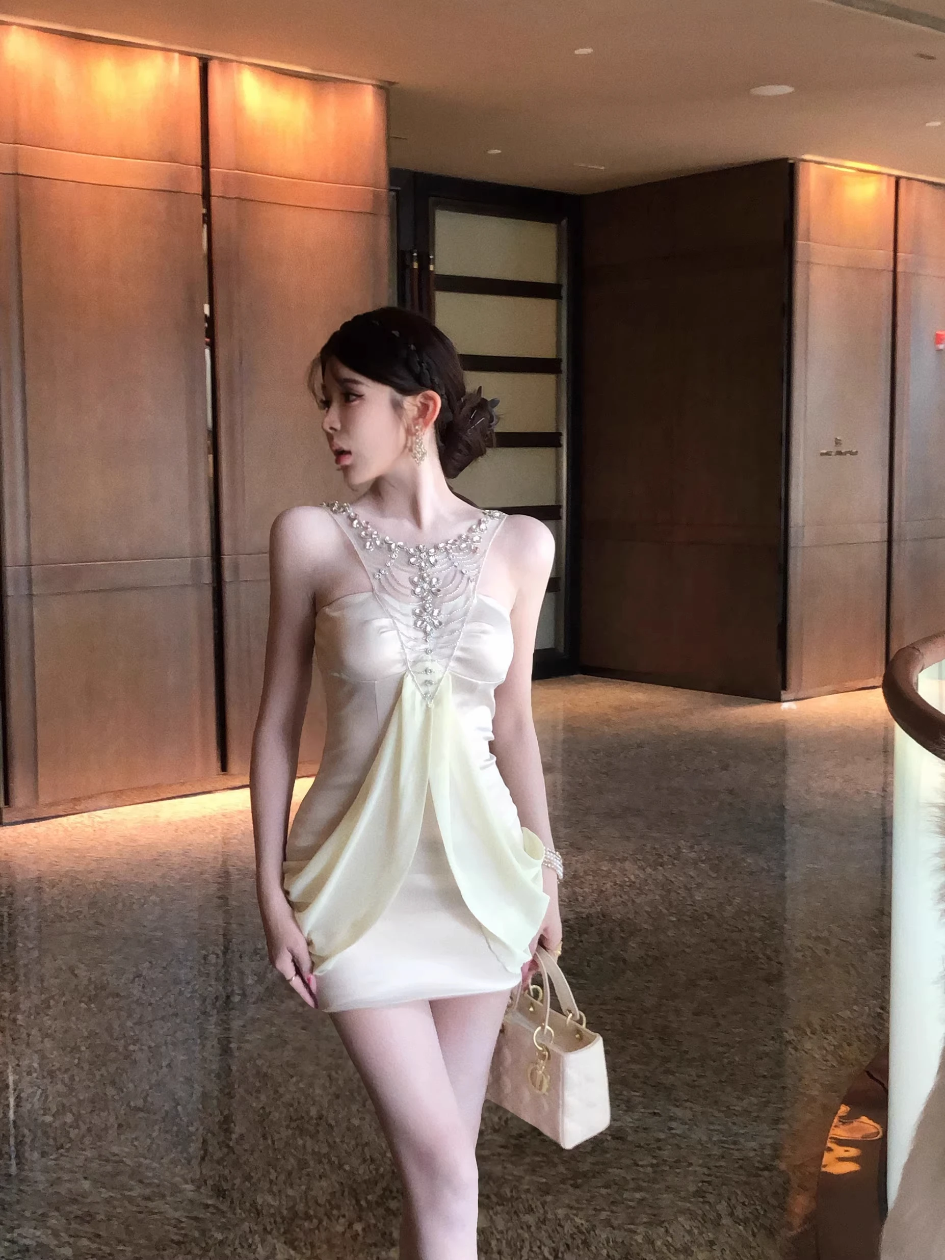 

Ele Diamond Embedded Nelace Dr Женское облегающее сексуальное бальное платье с высокой талией Advanced Feeling Aosphere ort Юбка