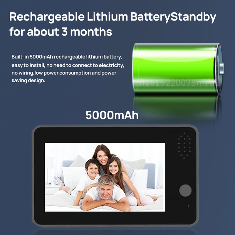 Yuezhe 스마트 홈 실버 구멍 카메라 초인종, 야간 PIR 모션 감지 비디오 초인종, 4.3 인치, 5000mAh 배터리, 3MP icam365